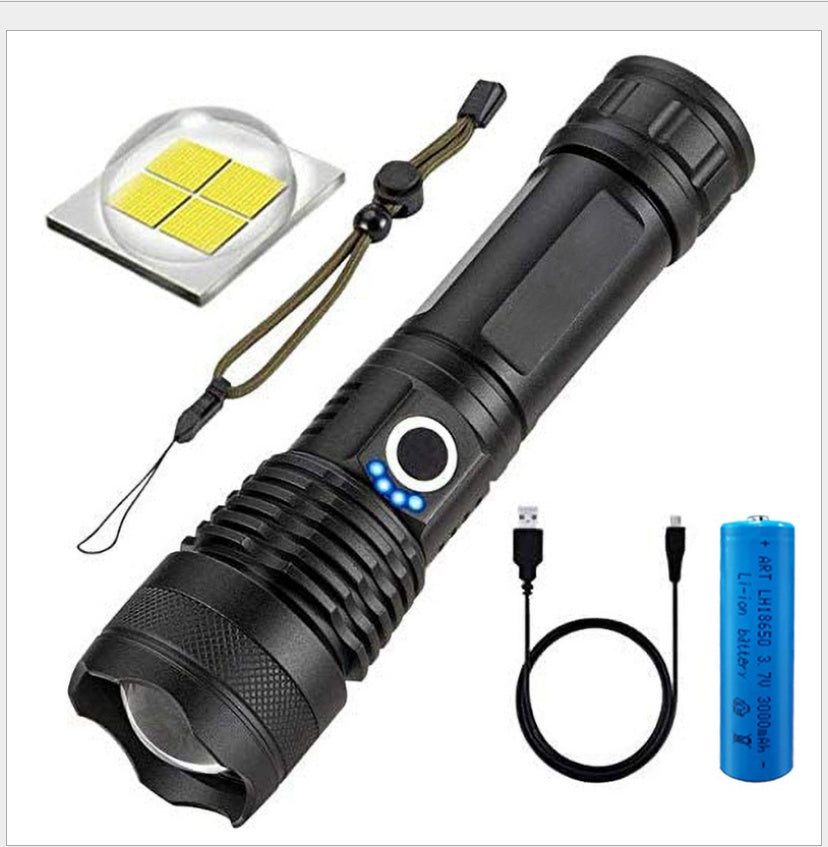 Strong Light Flashlight, Rechargeable, Zoom Power Display, Outdoor Super Bright And Portable