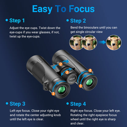 10x42 Waterproof Binoculars HD High Power Low Light