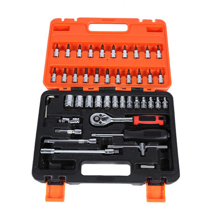 46pcs Socket Spanner Wrench Set 1/4" Drive Metric Extension Bar with Box