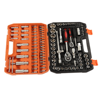 108 Pieces Mechanical Repair Tools Impact Socket Assortment Kit Ratchet and Hex Wrenches Screwdriver Bits