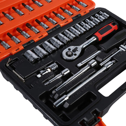 46pcs Socket Spanner Wrench Set 1/4" Drive Metric Extension Bar with Box